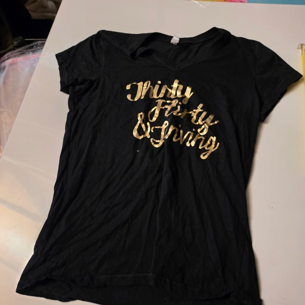 Bella Canvas Thirty Flirty & Thriving Black Gold V-Neck Graphic T-Shirt 2XL